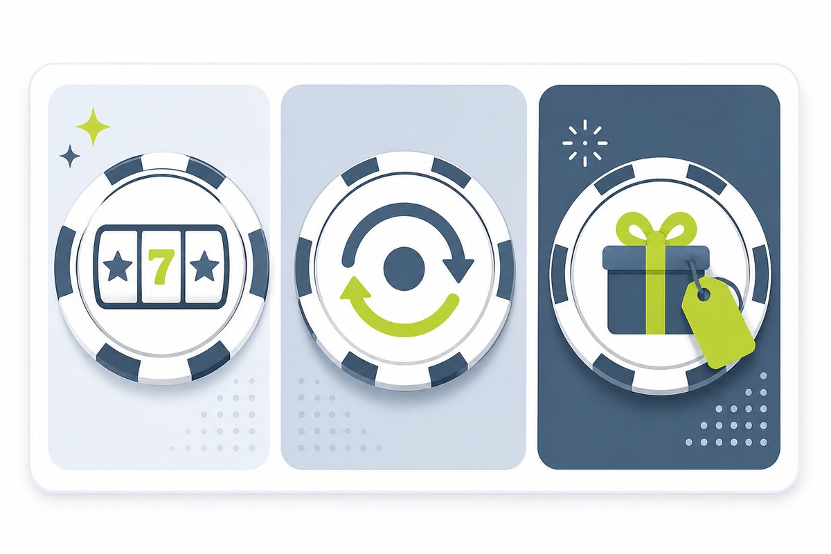 Graphic tiles representing spins, cashback and offer tags